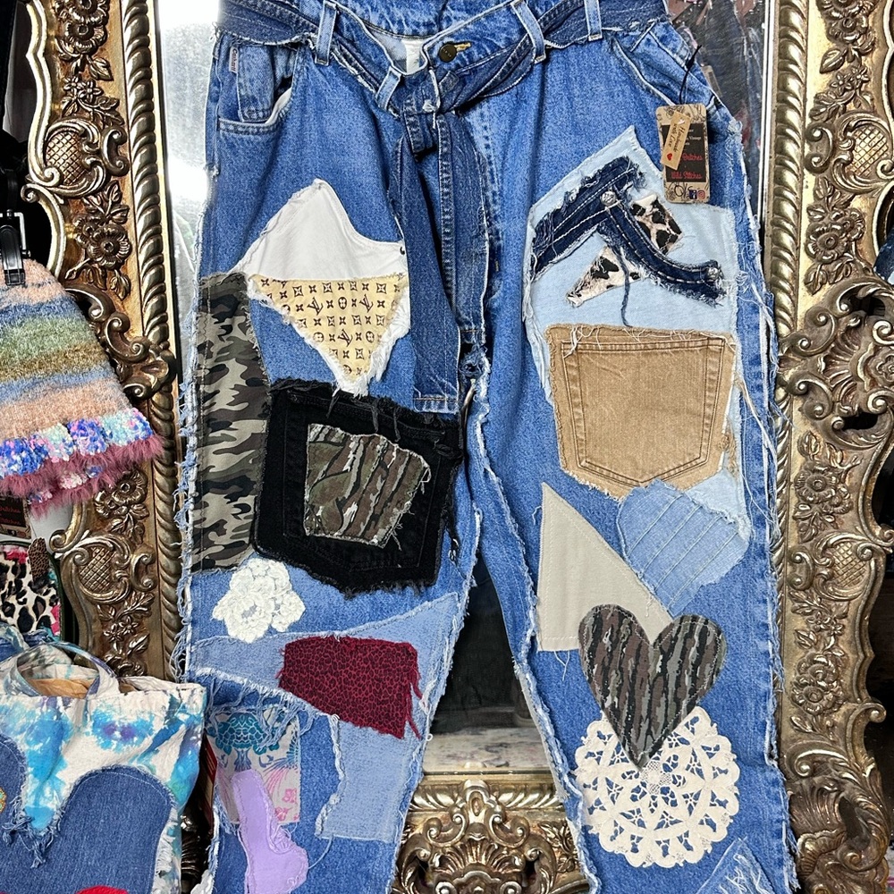 UpCycled Reworked Handmade Vintage Wrangler Levi’s Jeans like Pearl Jade Gypsy